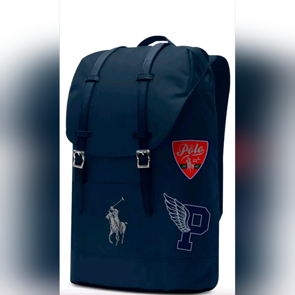Polo by Ralph Lauren Navy Canvas Backpack with Patch Accents